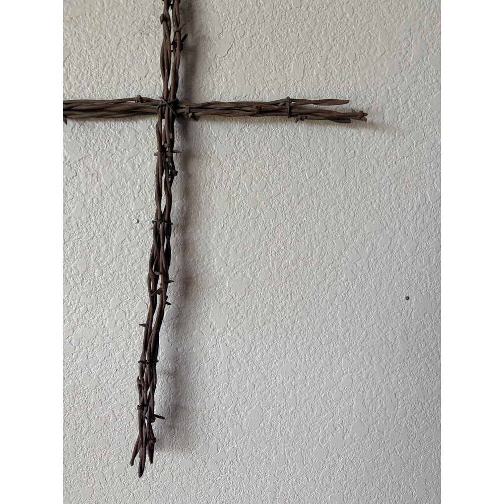 Rustic Barbed Wire Wall Cross Western Farmhouse Decor Religious Art Handmade - Picture 3 of 4